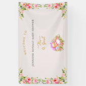 Roze en gouden bloem thema is een meisje baby show spandoek (Verticaal)