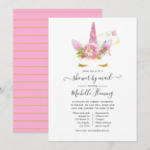 Roze en gouden bloem unicorn baby shower per post kaart