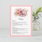 Roze en Gouden Bloemachtige Bruiloft Menu (Staand voorkant)