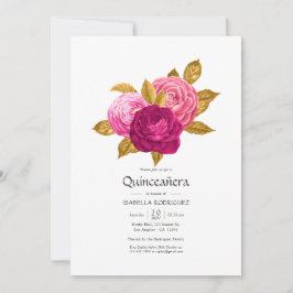 Roze en gouden bloemachtige Quinceañera-foto uitno Kaart