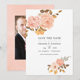 Roze en Gouden Bloemachtige Trouwfoto Save The Date