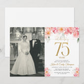 Roze en Gouden Bloemen 75e Jubileum Kaart (Voorkant / Achterkant)