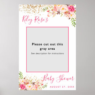 Roze en gouden bloemen baby shower foto prop frame poster