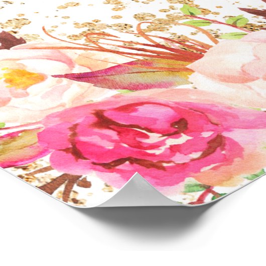 Roze en gouden bloemen baby shower foto randje poster (Hoek)