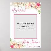 Roze en gouden bloemen baby shower foto randje poster (Voorkant)