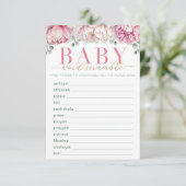 Roze en Gouden Bloemen Baby shower Word Scramble G Informatiekaartje (Staand voorkant)
