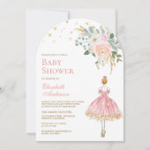 Roze en Gouden Bloemen Ballerina Arch Baby shower Kaart (Voorkant)