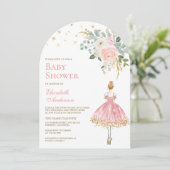 Roze en Gouden Bloemen Ballerina Arch Baby shower Kaart (Staand voorkant)