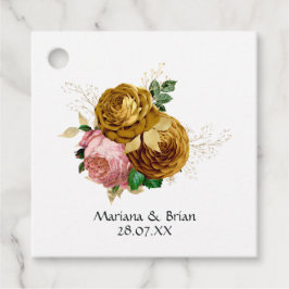 Roze en Gouden Bloemen Bruiloft Bedankjes Labels
