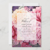 Roze en Gouden Bloemen Bruiloft Kaart (Voorkant)