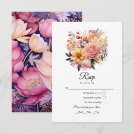 Roze en Gouden Bloemen Bruiloft RSVP Kaartje