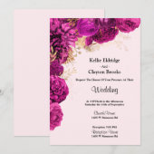 Roze en gouden bloemen bruiloft uitnodiging (Voorkant / Achterkant)