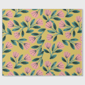 Roze en Gouden Bloemen Cadeaupapier (Vlak)