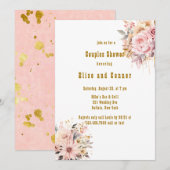 Roze en Gouden Bloemen Couples Douche Kaart (Voorkant / Achterkant)