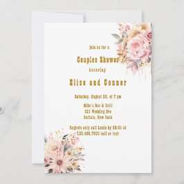 Roze en Gouden Bloemen Couples Douche Kaart