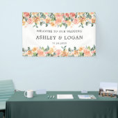 Roze en Gouden Bloemen Elegante bruiloft Welkom Spandoek (Beurs)