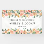 Roze en Gouden Bloemen Elegante bruiloft Welkom Spandoek (Horizontaal)