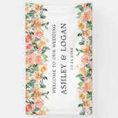 Roze en Gouden Bloemen Elegante bruiloft Welkom Spandoek (Verticaal)