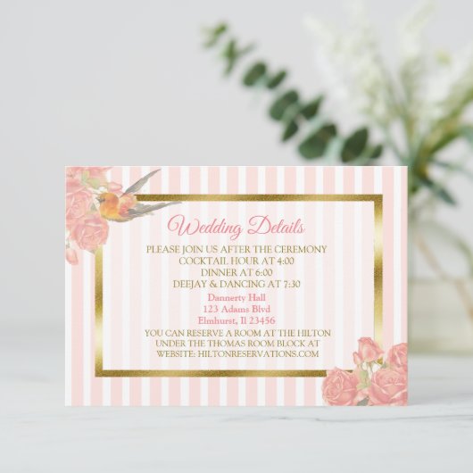 Roze en Gouden Bloemen en de Detail van het Vogelh Informatiekaartje (Staand voorkant)