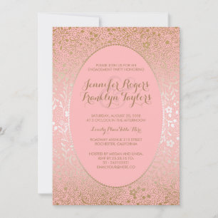 Roze en Gouden Bloemen  Engagement Party Kaart