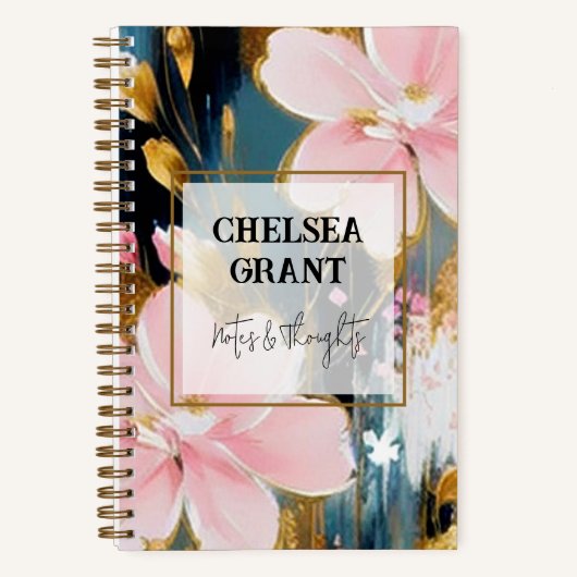 Roze en gouden bloemen gepersonaliseerd tijdschrif notitieboek (Voorkant)