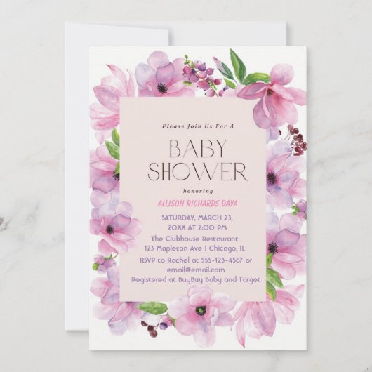 Roze en gouden bloemen kleurrijk kaart (Voorkant)