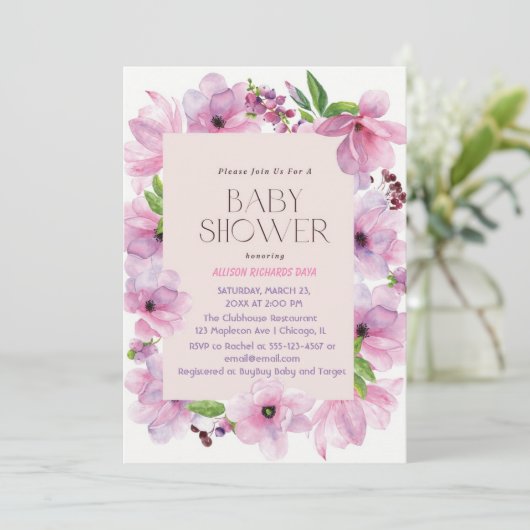 Roze en gouden bloemen kleurrijk kaart (Staand voorkant)