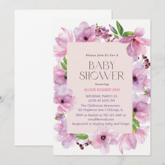 Roze en gouden bloemen kleurrijk kaart (Voorkant / Achterkant)