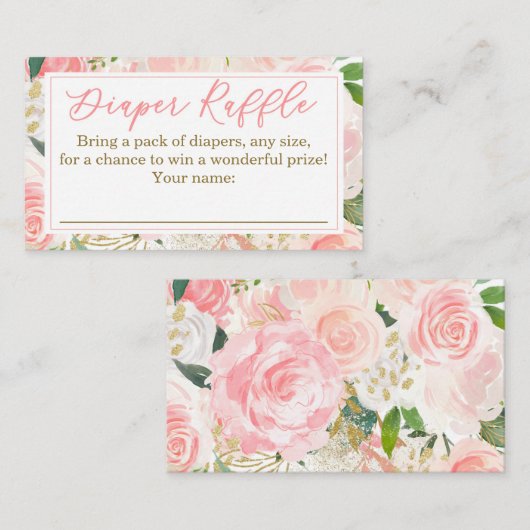 Roze en Gouden Bloemen Luier Raffle Tickets (Voorkant / Achterkant)