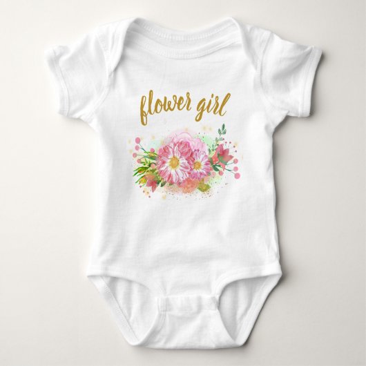 Roze en Gouden Bloemen Meisje All-in-One Outfit Romper (Voorkant)