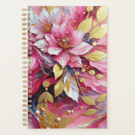 Roze en gouden bloemen planner