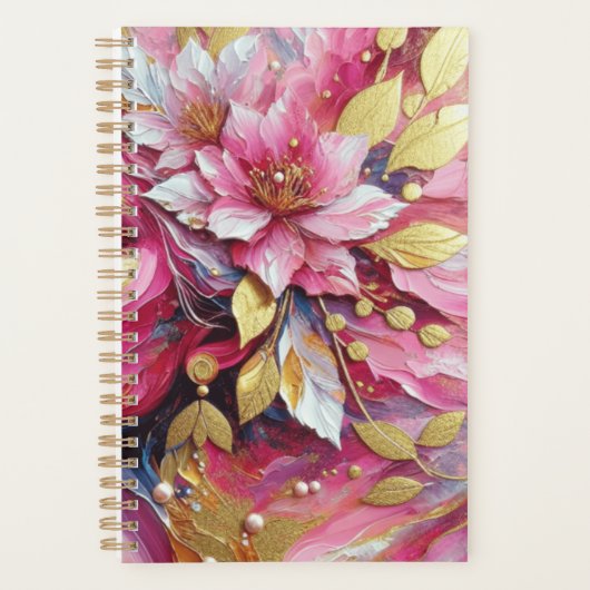 Roze en gouden bloemen planner (Voorkant)