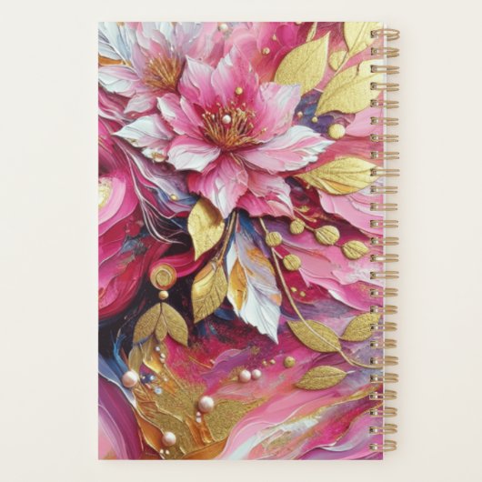 Roze en gouden bloemen planner (Achterkant)