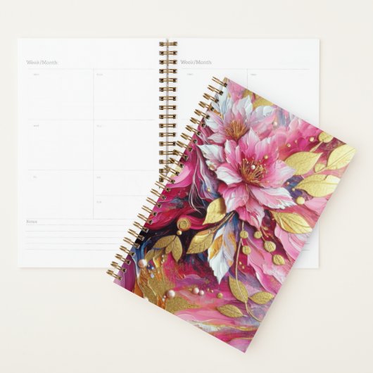 Roze en gouden bloemen planner (Display)