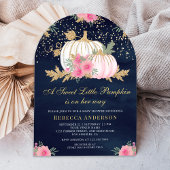 Roze en Gouden Bloemen Pompoen Boog Navy Baby show Kaart