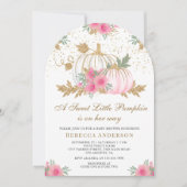 Roze en Gouden Bloemen Pompoenboog Baby shower Kaart (Voorkant)
