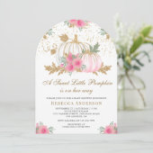 Roze en Gouden Bloemen Pompoenboog Baby shower Kaart (Staand voorkant)