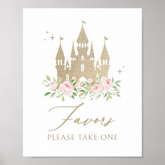 Roze en Gouden Bloemen Prinses Verjaardag Favoriet Poster (Voorkant)
