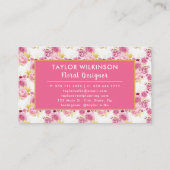 Roze en Gouden Bloemen Rozen op Wit Visitekaartje (Achterkant)