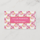 Roze en Gouden Bloemen Rozen op Wit Visitekaartje (Voorkant)