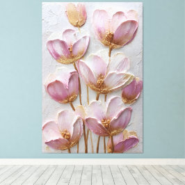 Roze en Gouden Bloemen Textuur Abstracte Wandkunst Canvas Afdruk