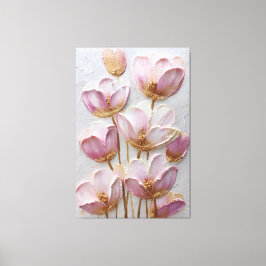 Roze en Gouden Bloemen Textuur Abstracte Wandkunst Canvas Afdruk