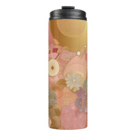 Roze en gouden bloemen thermosbeker