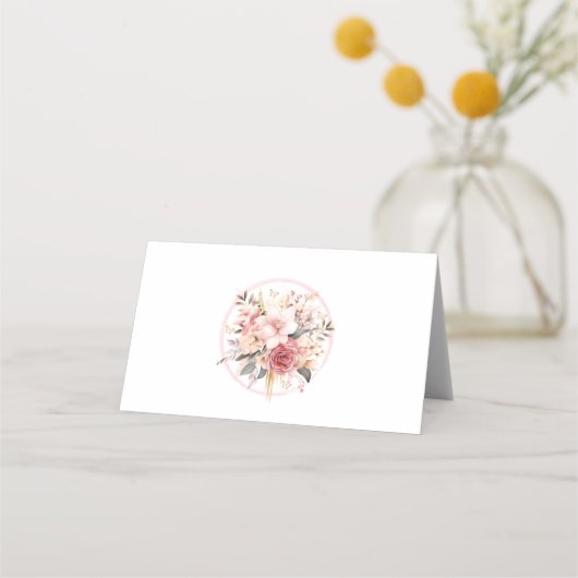 Roze en Gouden Bloemen Vlinder Trouwtafel Plaatskaartje (Achterkant)