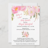 Roze en Gouden Bloemen Waterverf Baby Sprinkle Kaart (Voorkant)