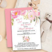 Roze en Gouden Bloemen Waterverf Baby Sprinkle Kaart