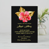 Roze en gouden bloemenbruiloft folie uitnodiging (Staand Voorkant)