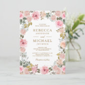Roze en Gouden Bloemencode QR Wedding Kaart (Staand voorkant)