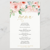 Roze en Gouden Bloemenevenement Diner Papier Menu (Voorkant)