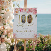 Roze en gouden bloemenfoto 100e verjaardag Welkom Perfect Poster